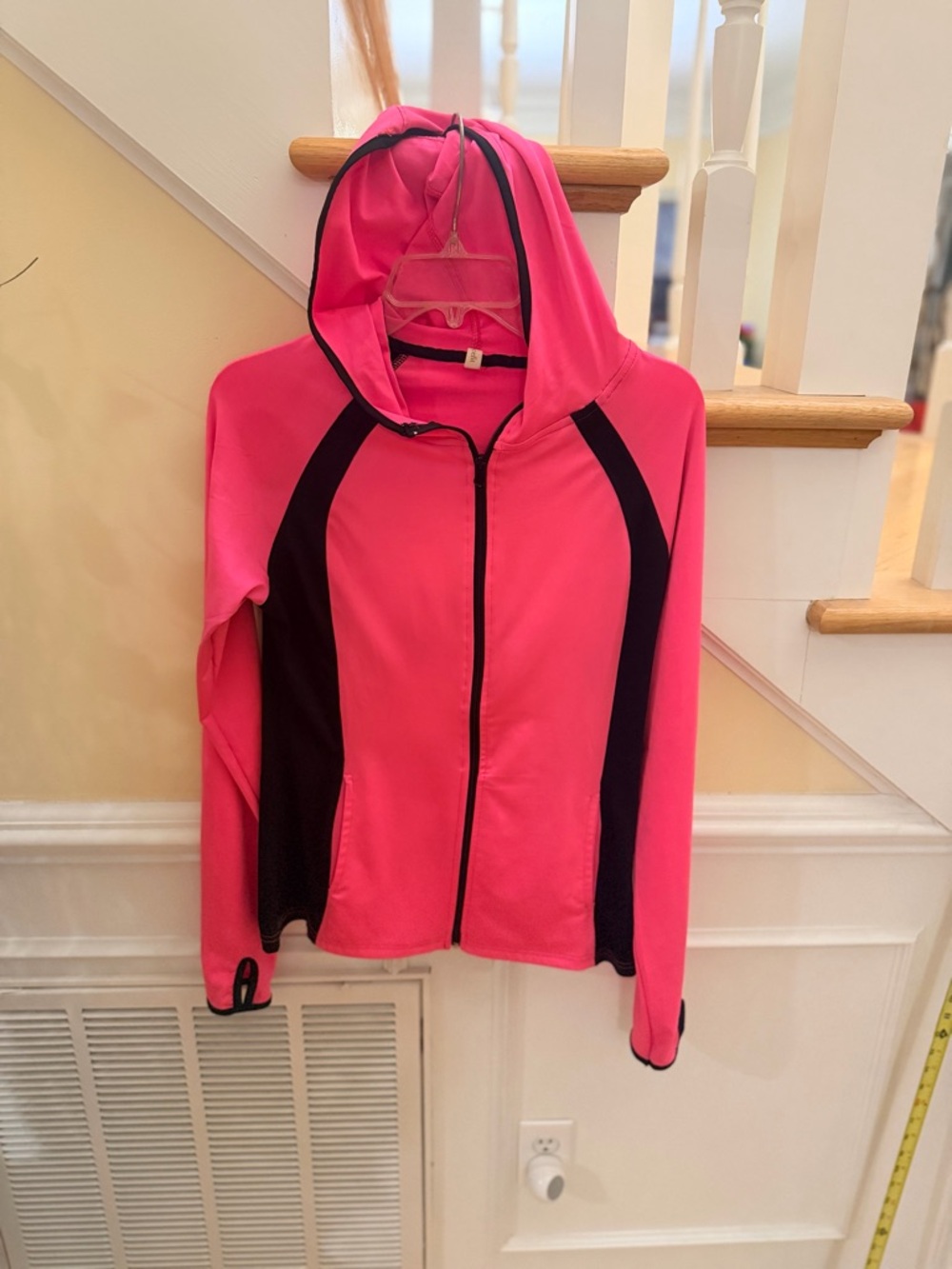 Women’s Size Large "Docefit" Hot Pink Hooded Utility Jacket w/ Black Panels GUC
